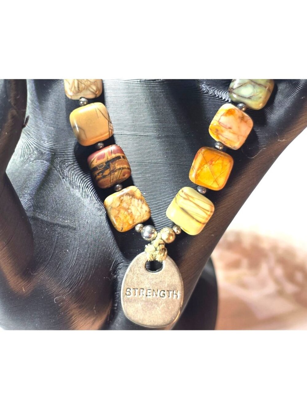 Jasper Stretch Bracelet Strength Pendant Natural Earth Tones Womens Jewelry